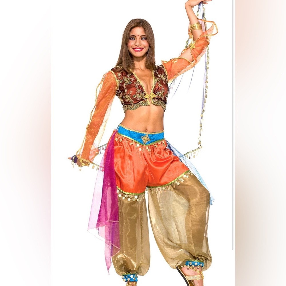 Harem Dancer Girl Arab Belly Woman Fancy Dress Halloween Deluxe Adult Costume SM